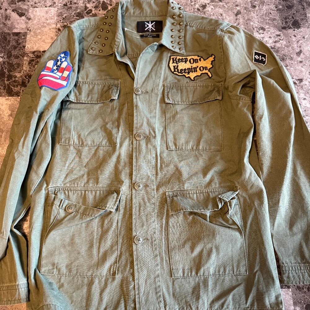 Kill City Unisex Small Patch Military Style Button Down Heavy Shirt Studded